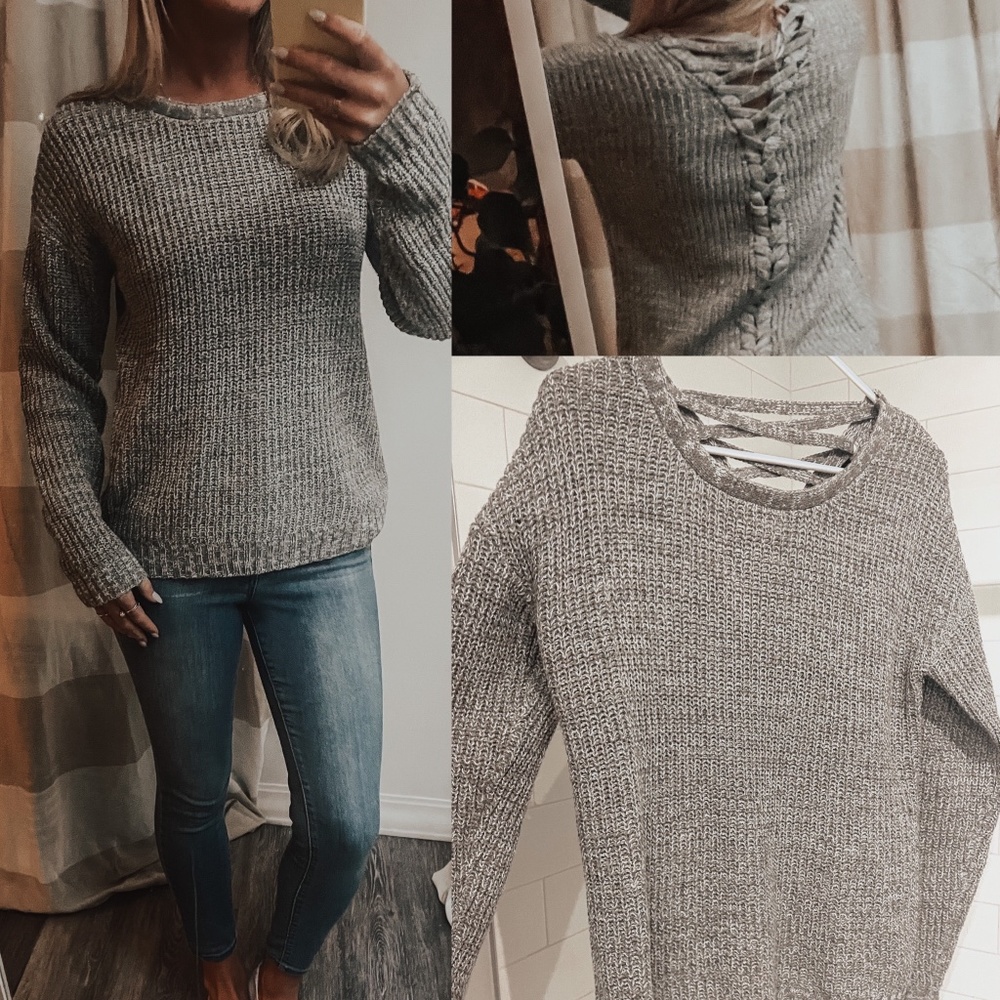 Madison Lilly Heather Grey Sweater With Braided Back